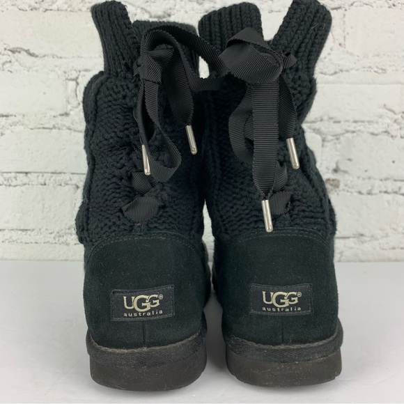 Ugg Isla Black Boot Knit Boots Back Tie Lace Size 8 - Picture 8 of 13
